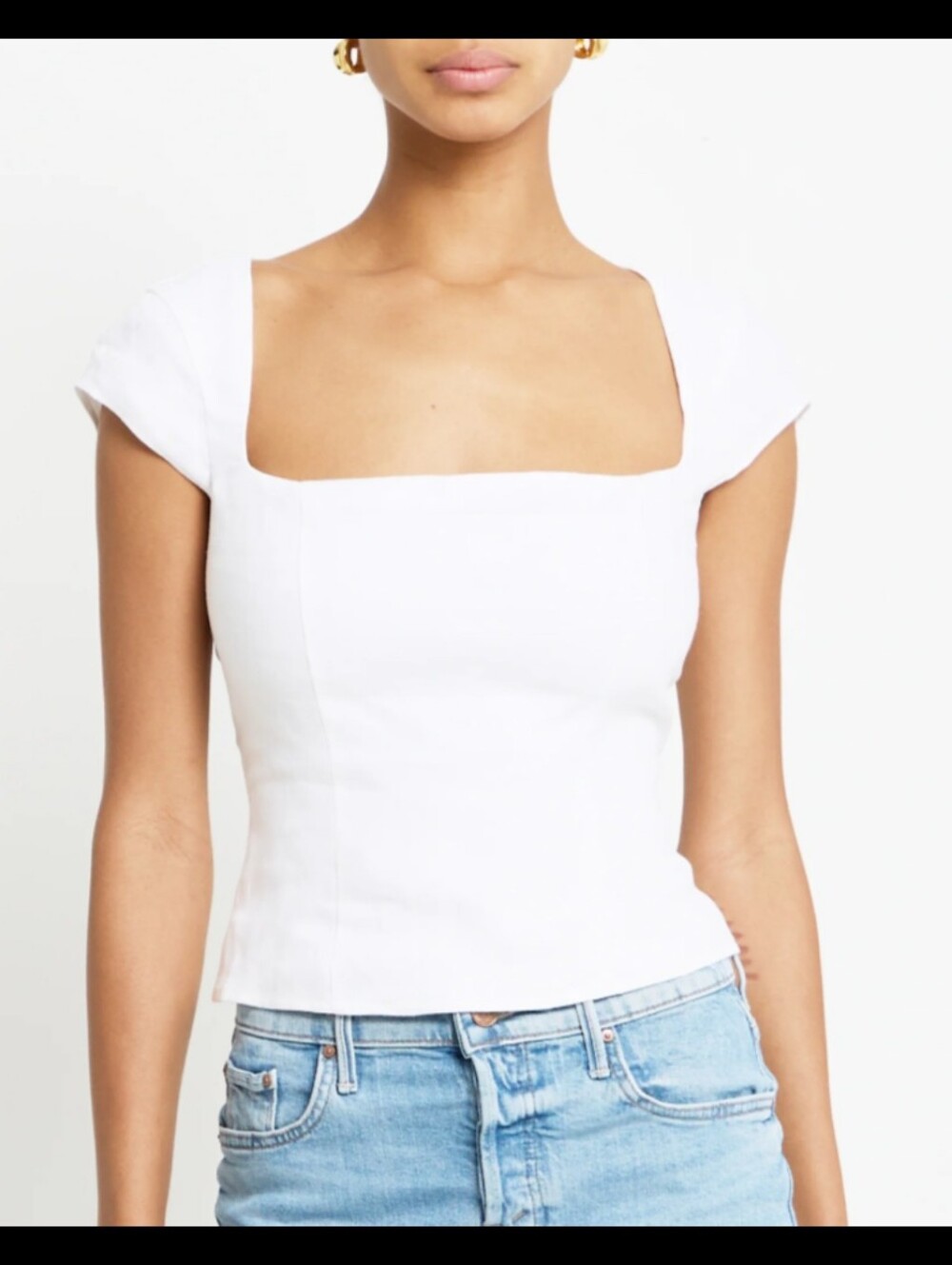 NWT Few Moda White Cotton Square Neck Cap Sleeve Top M/L